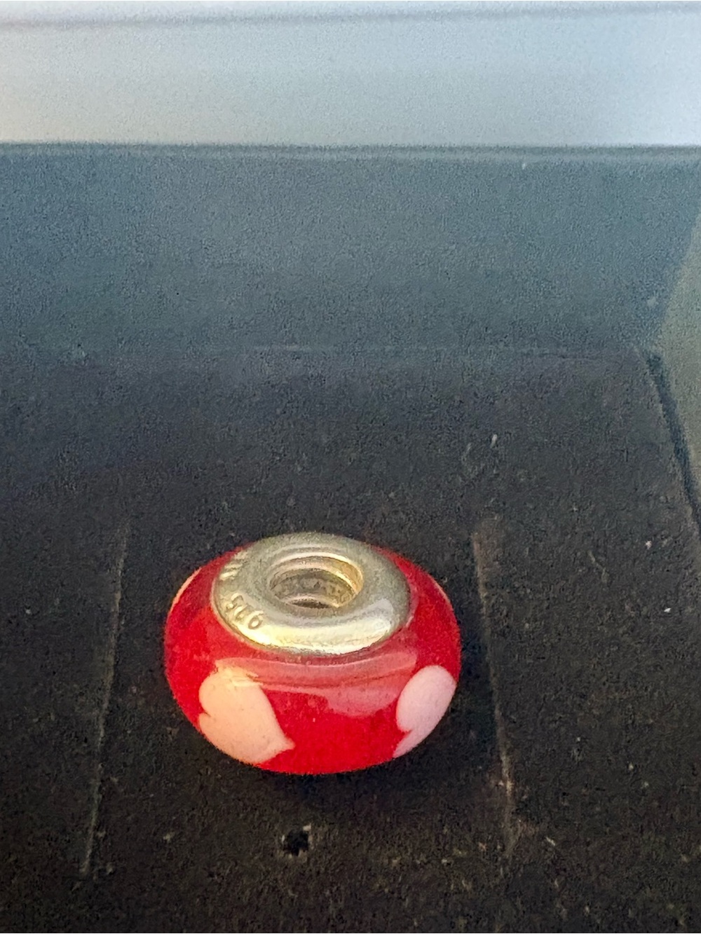 Pandora Red Glass Charm with White Dot Accents
